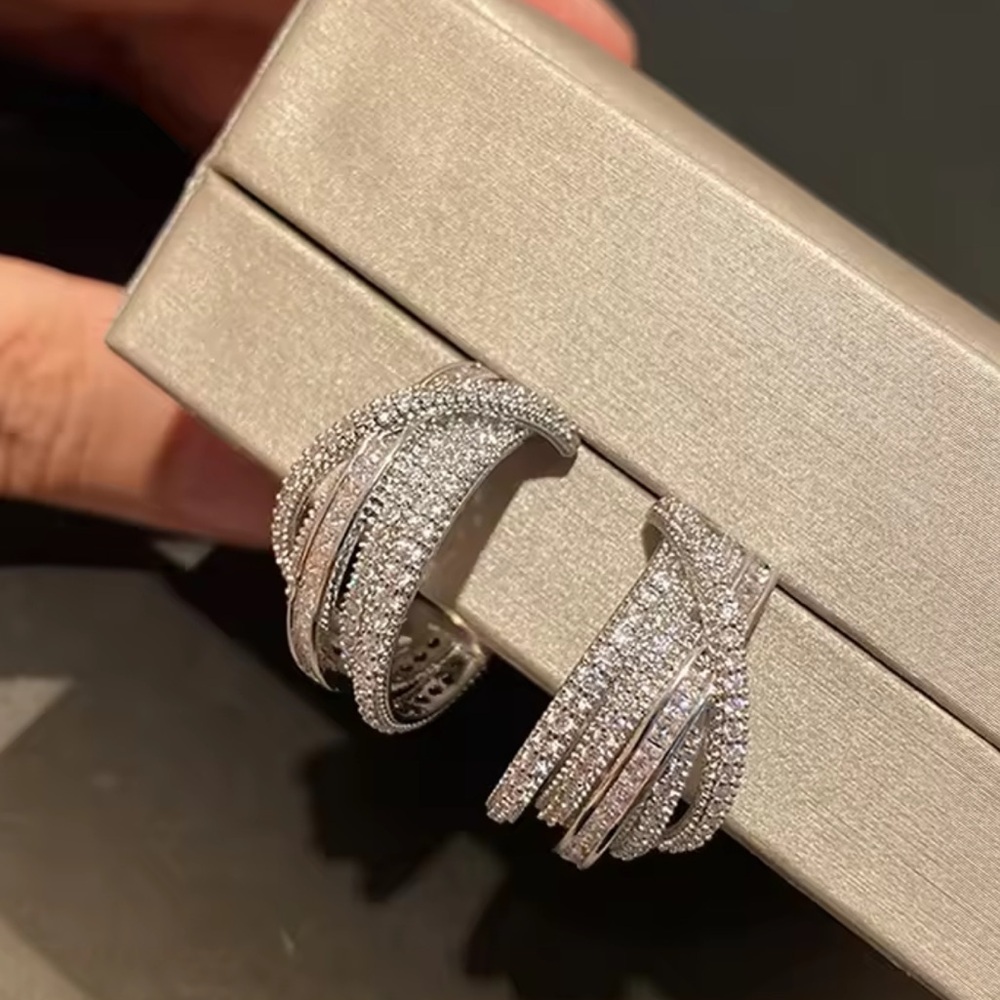 Silver Crystal Hoop Earrings - Picture 6 of 6
